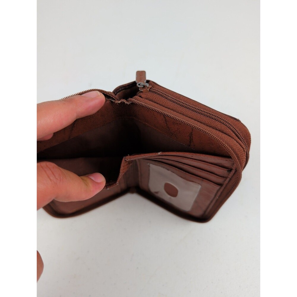 Buxton Card Wallet Double Zipper Coin Purse Brown Leather - Picture 7 of 10